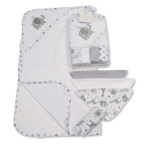 Snuggle Baby Hooded Towel & 4 Wash Cloths Set Elephant- GP-25-1058 Grey