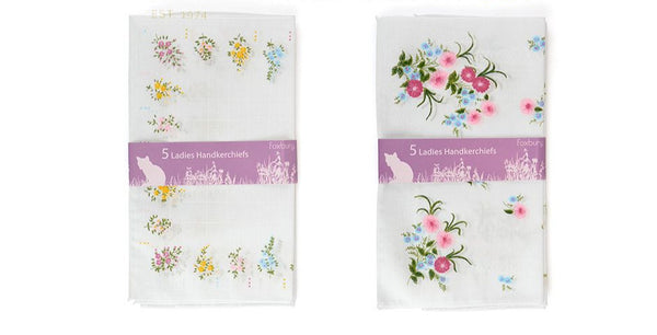 Foxbury Ladies 5 Pack Printed Floral Handkerchiefs