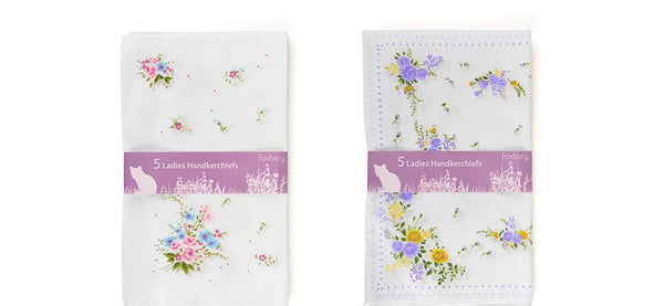 Foxbury Ladies 5 Pack Printed Floral Handkerchiefs