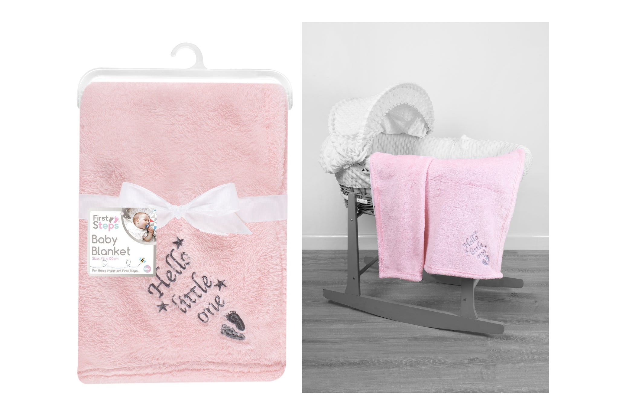 First Steps PINK BABY BLANKET 75X100CM HELLO LITTLE ONE