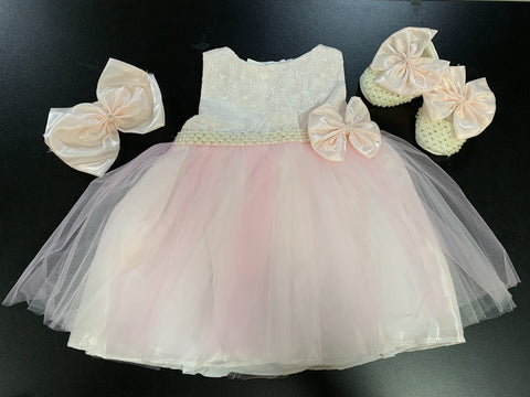 Visara Baby Girls Dress  with Headband & Shoes Pink