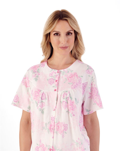 Slenderella Ladies Large Floral Print Button Pyjama Set PJ01134 Pink