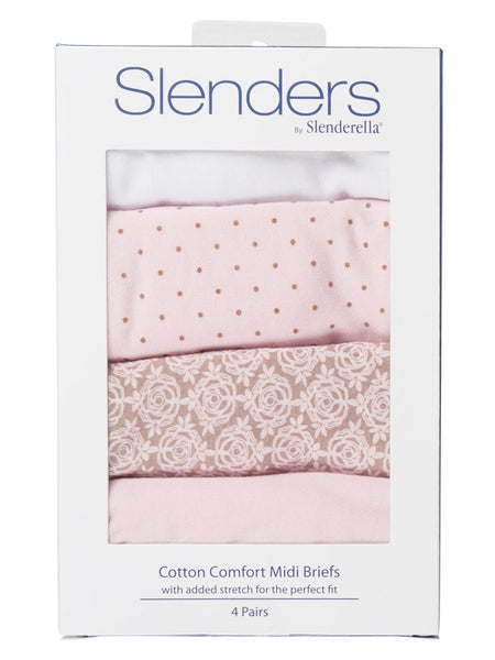 Slenderella Cotton Pattern Midi Brief BF84 4 Pack