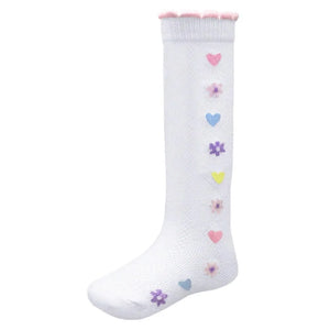 Soft Touch Baby Girl Knee Socks with Coloured Hearts S39 White