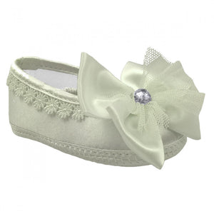 Soft Touch Baby Girl Christening Shoes with Bow Cream
