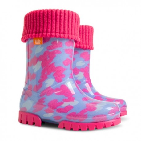 Demar Twister  Lux Print Girls Hearts V  Wellies Lilac/Pink
